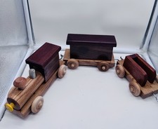 Vintage Locomotive Steam Railway Train Wooden Folk Art Toy Set Of 3