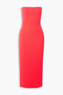ALEX PERRY Strapless Callan  stretch-crepe midi dress  in neon pink size US6