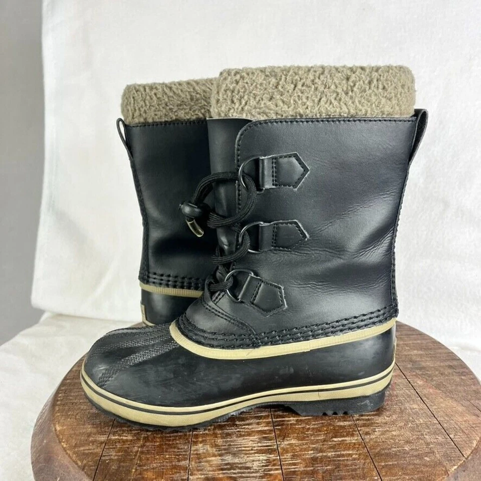 Sorel Boots Kid's Youth Size 2 Yoot Pac Snow Waterproof Winter Black/Green - Image 4 of 4