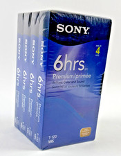 Sony T-120 VHS Blank Tapes 6HR Premium Grade 4-Pack NEW SEALED NOS