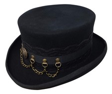100 Wool Victorian Western Steampunk Costume Top Hat with Leather Band and