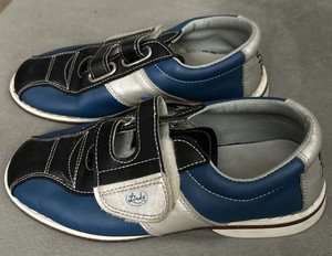 Linds Bowling Shoes Size 37.5 or 5-6 House Style Leather Hook Loop blue silver