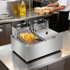 ZOKOP 20L 5000W Commercial Electric Deep Fryer Dual Tank Stainless Steel