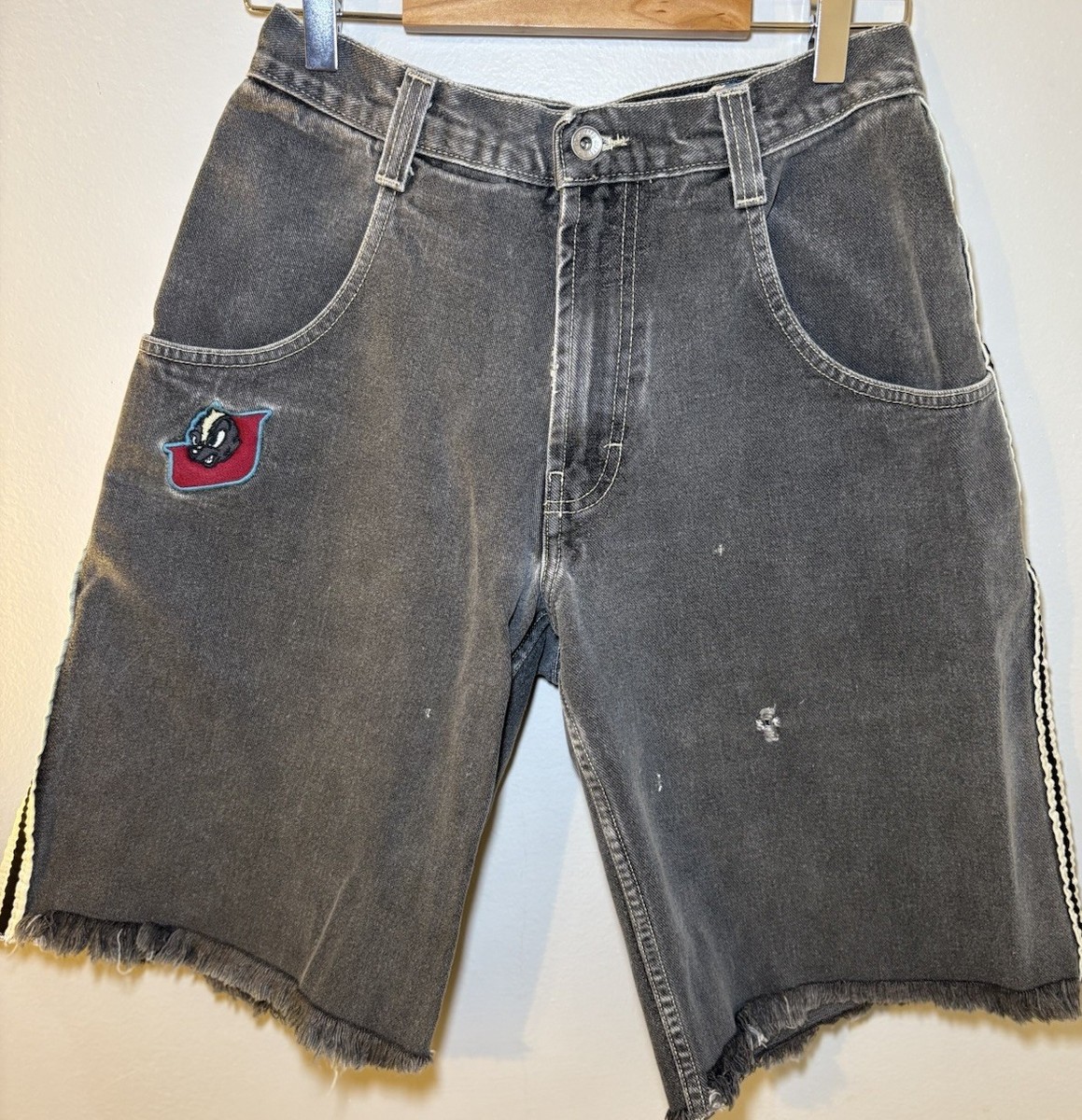 Vintage 90s JNCO Jeans Cut SKUNK Striped Denim Skater Shorts Size