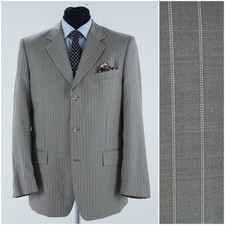 Mens Striped Blazer 42R UK Size LUIGI VESARI Wool Light Grey Sport Coat Jacket