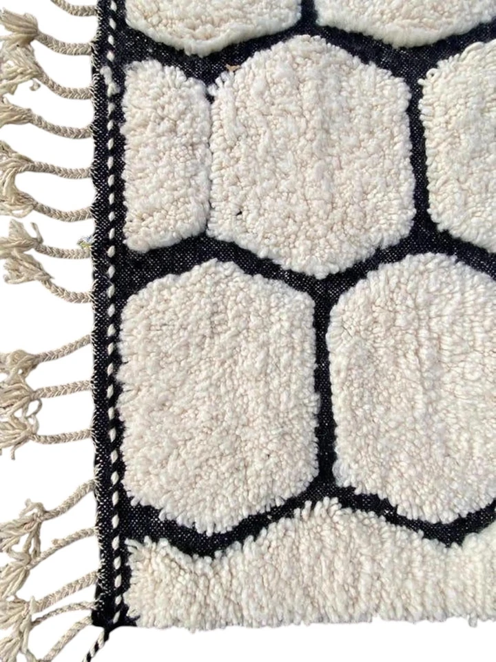 New Modern Geometric Moroccan Rug: Handmade Wool Berber Carpet, Black & White - Image 3 of 4