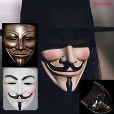 V For Vendetta Mask Resin Face Cover Adult Halloween Cosplay Anonymous Guy Props