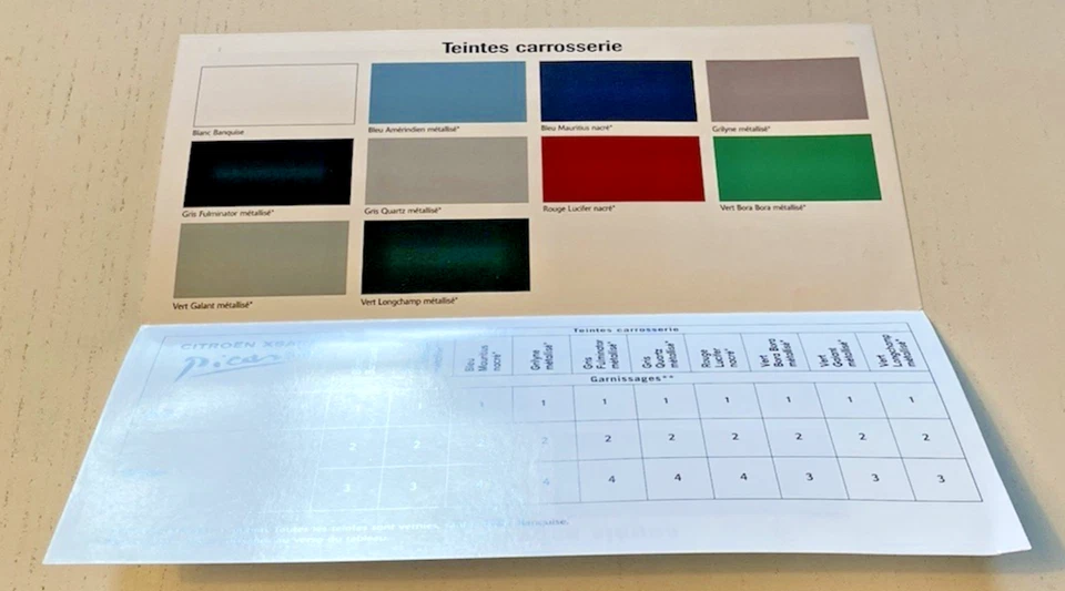 Brochure de Vente CITROEN XSARA Picasso, Couleurs et Garnissages - 09/1999 - Photo 2/3