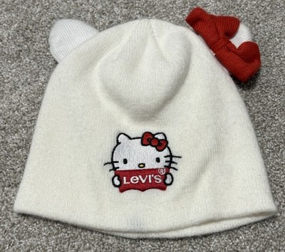 Levi s ~Sanrio Hello Kitty Pullover Beanie Hat~White Red Bow Child Size 2019
