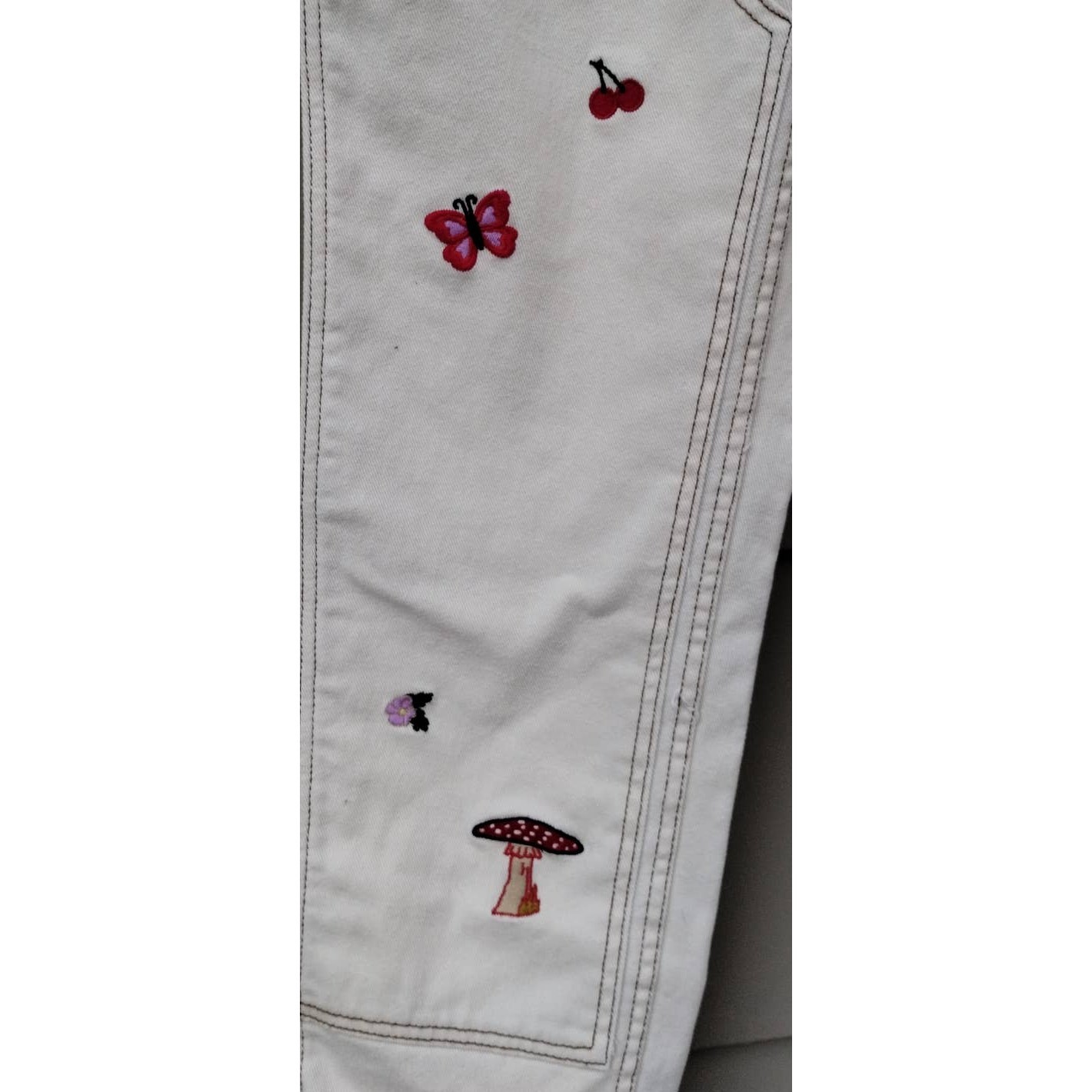 PACSUN Women's High Rise Carpenter Embroidered Off White/Cream Jeans Size 26 (2) thumbnail 7