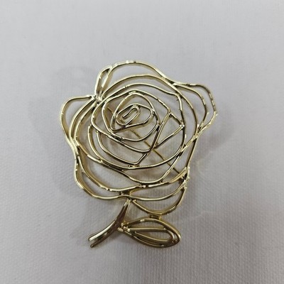 AJC Gold Tone Rose Brooch Open Work Flower Minimalist Statement Jewelry Pin