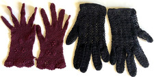 Lot of 2 Vintage Hand Crocheted Womens Gloves Burgundy  Black Lebanon Size M