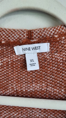 Nine West Sweater Extra Large Orange Striped Animal Print Open Front Cardigan - Picture 2 of 7