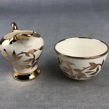 Myott Son Creamer and Sugar Handpainted 18K Gold Lustre England Art Deco 30s-50s