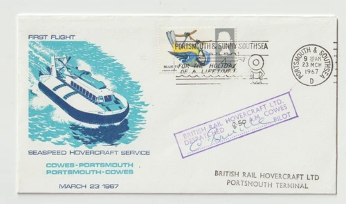23/3/1967 UK GB Cover - Seaspeed Hovercraft  Service Portsmouth - Cowes SIGNED