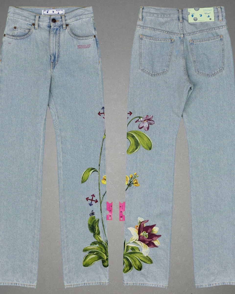 Off-White c/o Virgil Abloh Embroidered Jeans "Baggy" Floral Light  Wash (Size 25)