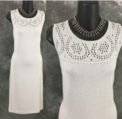BEAUTIFUL St John knit blue gray shimmer dress sz 6