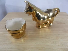 VINTAGE 22K GOLD COW AND BUCKET - CREAMER & SUGAR SET - PRE-OWNED