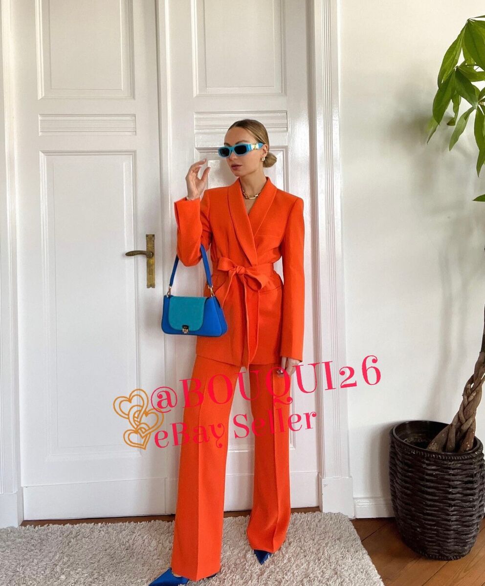 ZARA NEW WOMAN TUXEDO COLLAR BLAZER WITH BELT JACKET ORANGE ZARA NEW WOMAN TUXEDO COLLAR BLAZER WITH BELT JACKET ORANGE