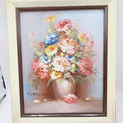 K. Stone Oil Painting On Canvas Floral Still Life 3D Heavy Texture 9.75x12 Frame