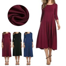Womens Long Sleeve Casual Shirt Long Maxi Dress Flared Swing Skater Midi Dress