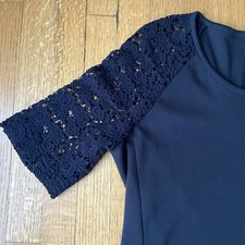 Calvin Klein Short Crochet Sleeve Little Black Dress LBD Womens L Modest Classic