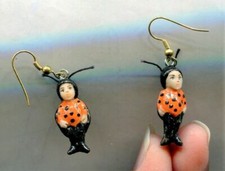 Ladybugs Fairy Earrings French Hooks Charm Ornament Miniature Art Sculpt JL Biel