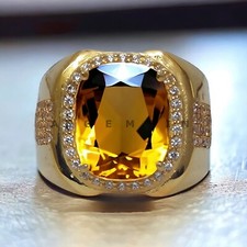 Citrine With 14K Solid Yellow Gold Ring For Men's AL484