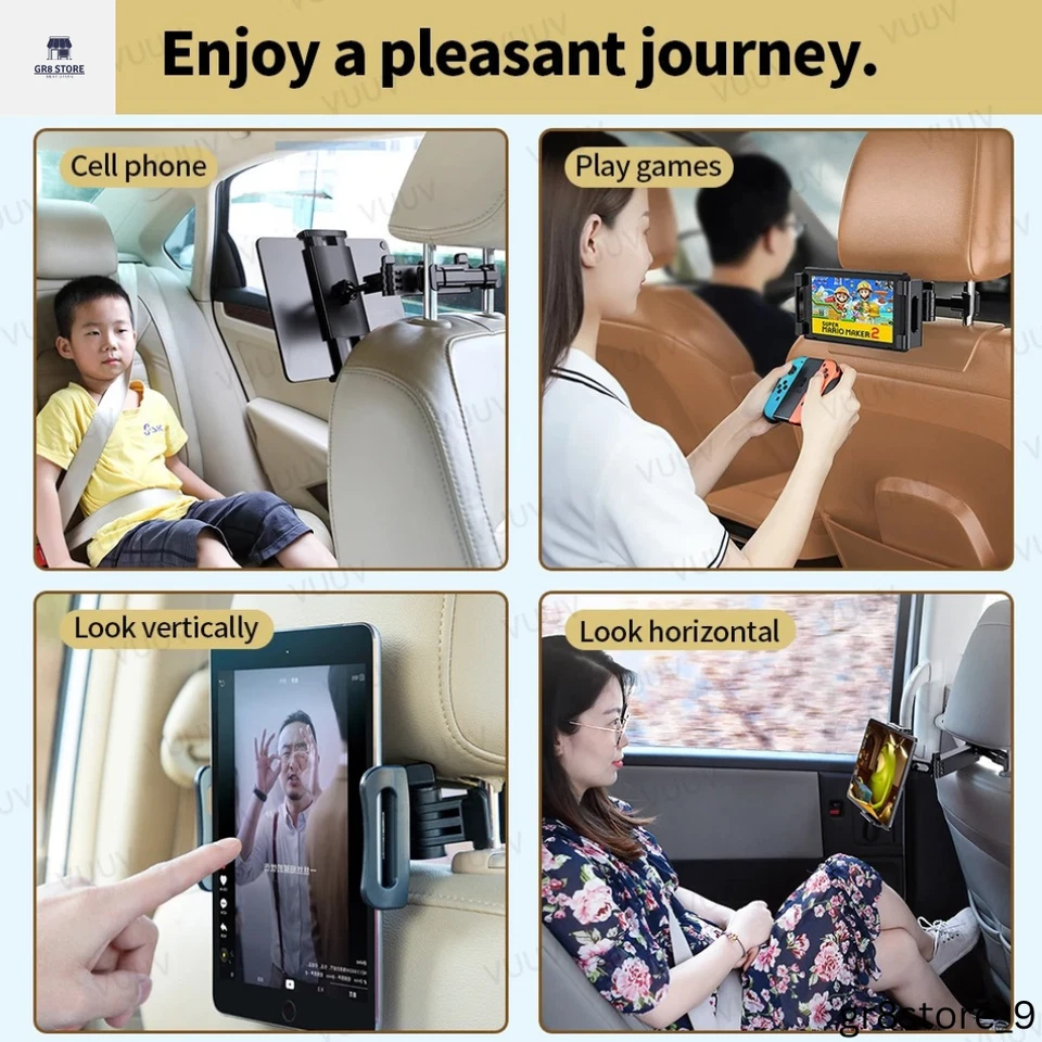 VUUV Rotating Car Headrest Tablet Holder Stand for 4.7-12.9in Devices -Kids Safe - Image 4 of 4