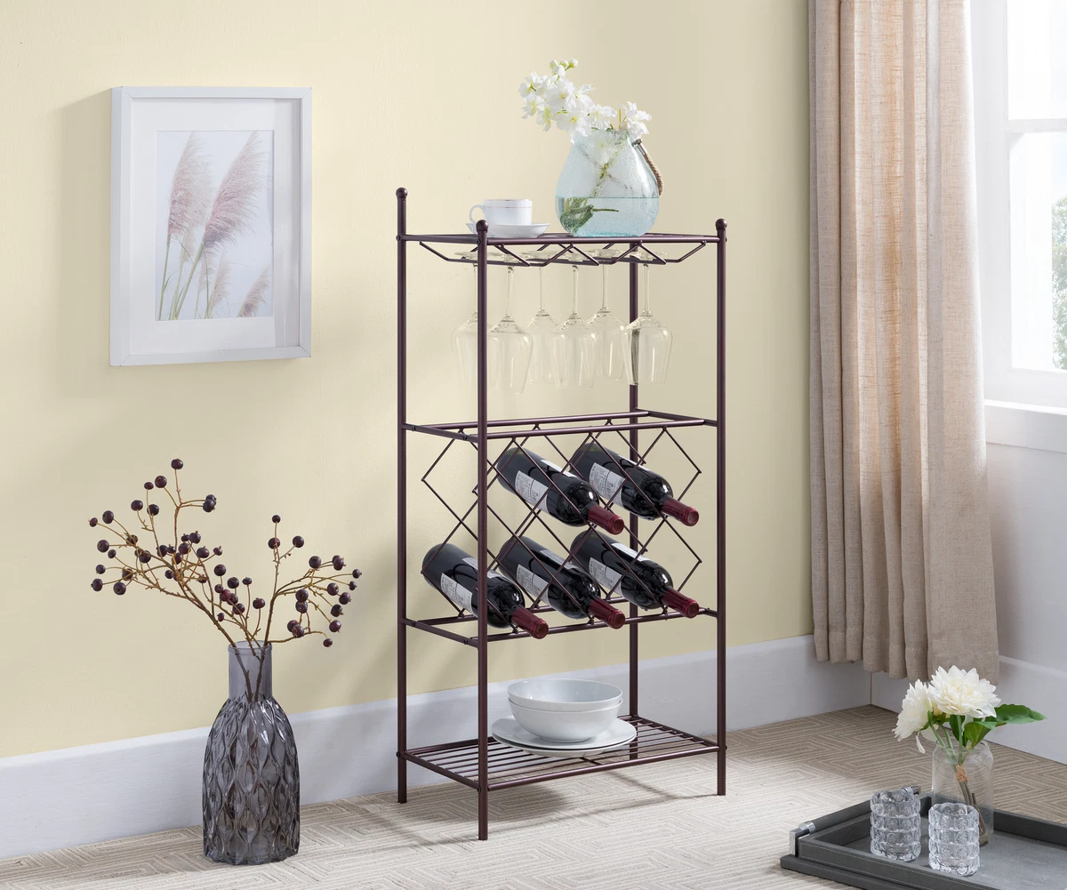 Kings Brand Furniture Metal Wine Rack Stand with Glass Holder Shelves