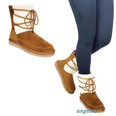 Koolaburra Ugg michon short boots chesnut suede faux fur pull on