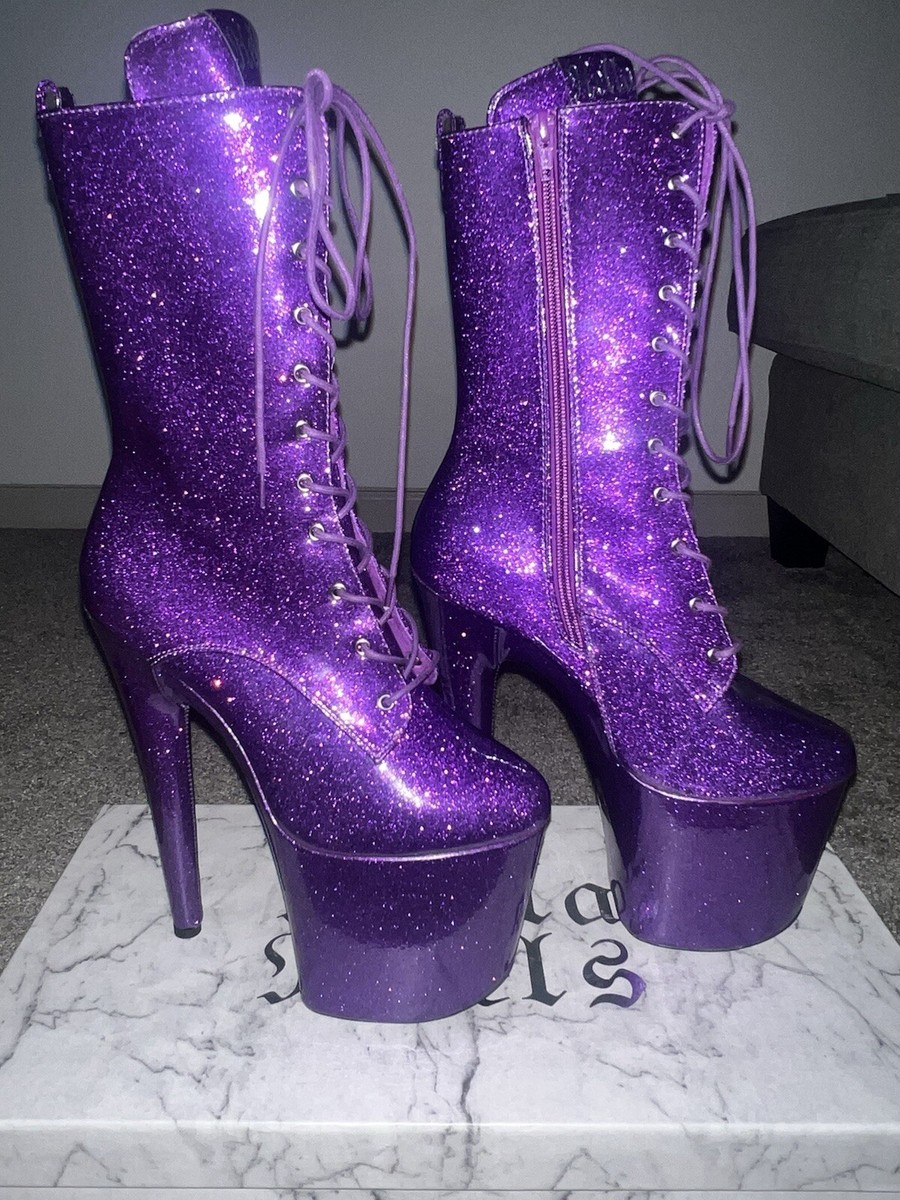 Hella Heels Glitterati Purple Rain 8” Stripper/Pole Boots