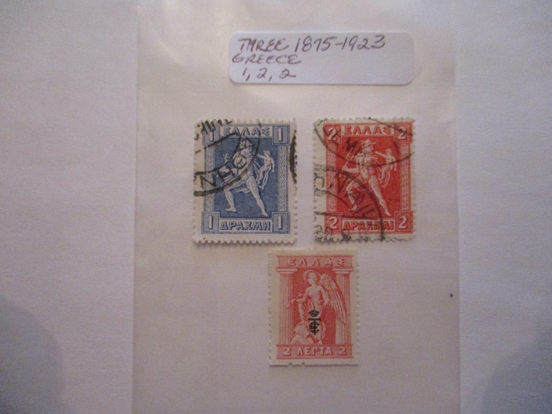 Three 1875-1923 Greece Postage Stamp -  1, 2, 2 Denomination