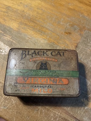 BLACK CAT VIRGINIA TOBACCO CARRERAS LTD ENGLAND TIN METAL CIGARETTE BOX  1950's