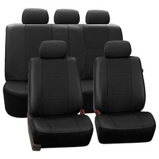 Black Deluxe Perforated Leatherette Car Seat Covers Full 2 Row Split Bench