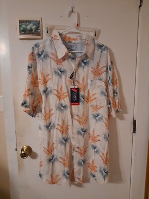 Chaps Shirt Mens XLT White Sand Coastland Wash Linen Blend Hawaiian Aloha Beach
