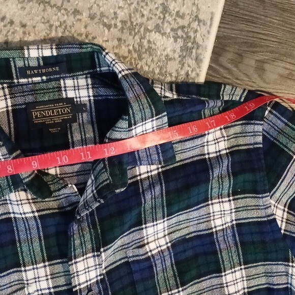 Pendleton Hawthorne flannel patch elbow L blue gr… - image 6