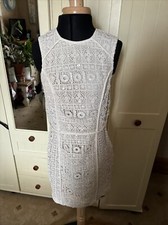 SUPERDRY Ladies Short Dress Size S Ivory Lace Sequin Trim Sleeveless Lined