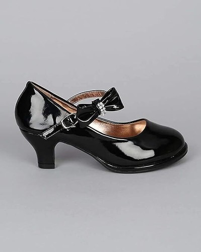 Toddler/Little Girl/Big Girl Patent Rhinestone Bow Mary Jane Kitten Heel Pump - Picture 6 of 18