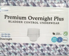 💦 Because Premium Overnight Plus Bladder Control Underwear 20 ct Size L White