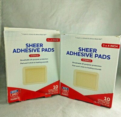 2 Boxes Rite Aid Sterile Sheer Adhesive Pads 3 In x 4 In 10 Per Box Breathable