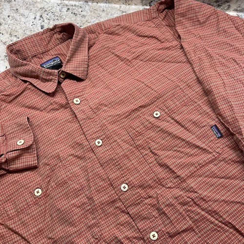Patagonia Camicia Uomo Grande Rossa Plaid Manica Lunga Bottoni Tasche Frontali Cotone - Foto 2 di 7