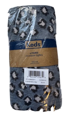 Keds 2 Pairs Sweater Girl's Toddler Tights Size: 6-8 Pink and Animal Print - Picture 7 of 7