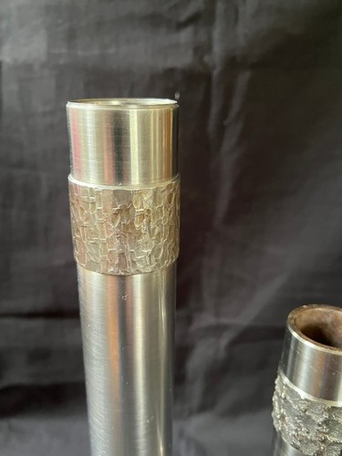 lot (2) vase sculptural brutaliste acier années 70 Allemagne vase acier fait main - Photo 4 sur 7