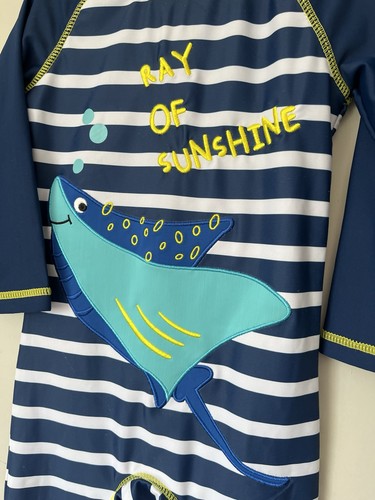 Ray Of Sunshine Beach Swim Suit All In One Blue Stripe Age 18-24 Months Sleeves - Picture 14 of 24