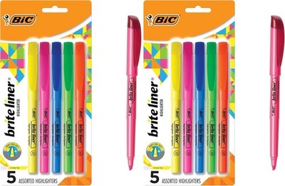 BIC Brite Liner Highlighters Chisel Tip 5-Count (Pack of 2) Assorted Colors Set