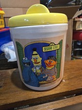 Vintage 1980 Sesame Street Bert Ernie Monster Ceramic Cookie Jar w/Lid 8" Tall