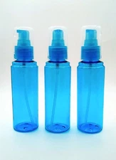 Small Pump Bottle 3.4oz / 100ml Blue Clear For Lotion Cream NEW (PACK OF 3)