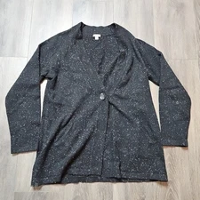 J. Jill Women’s Cardigan Sweater  Medium Casual Flecked Black Cotton Angora