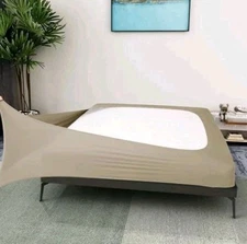 Box Spring Cover Queen Size | Jersey Knit & Stretchy Wrap Around 4 Sides - Taupe